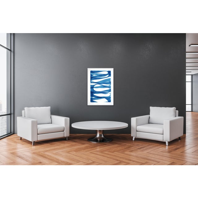 Blue 2025, Post Minimalist Monotype Cyanotype Pf School of Fish, Blue and White Abstract Vertical Artwork by Kind of Cyan For Sale - Image 8 of 8