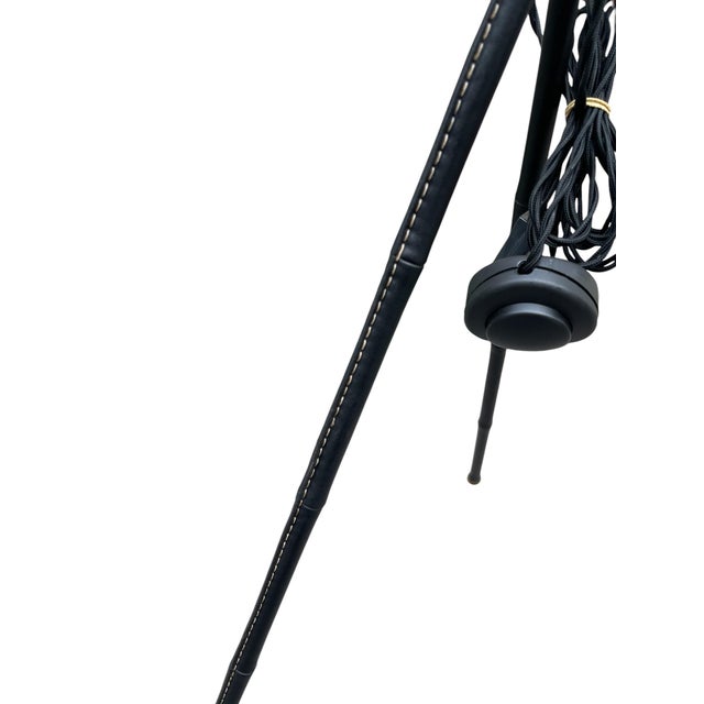 Black Stitched Leather Floor Lamp from Jacques Adnet, 1950s For Sale - Image 8 of 11