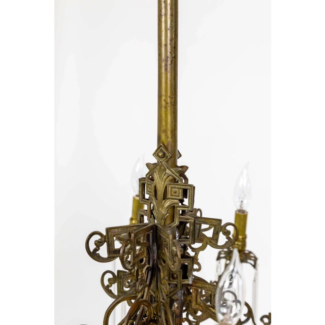 Brass Antique Victorian Brass C-Curve Chandelier With Crystal Rods For Sale - Image 8 of 12