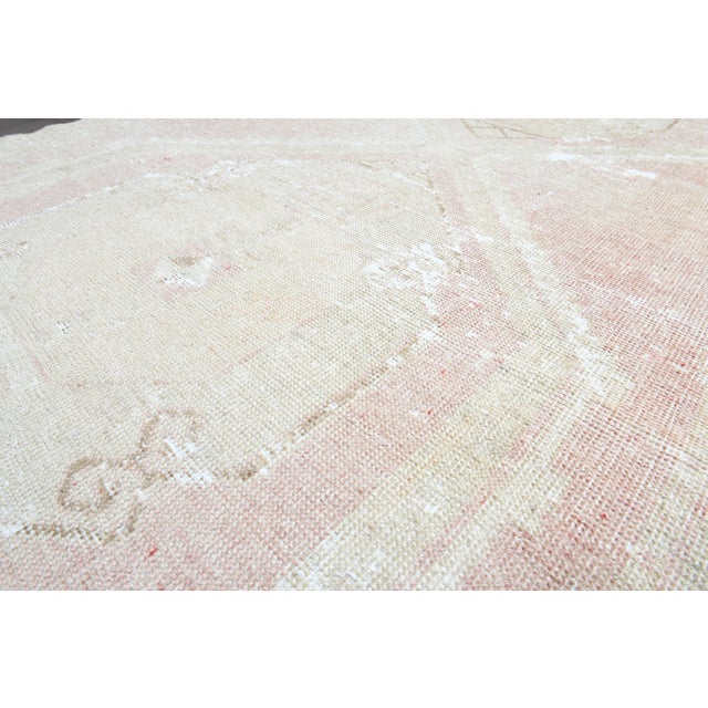 Abstract 1970s Vintage Handmade Wool Cotton Pink Runner Rug For Sale - Image 3 of 11