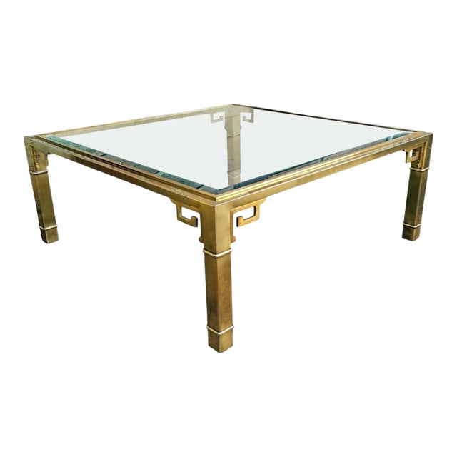 Greek Key Square Brass Glass Top Coffee Table Mastercraft For Sale