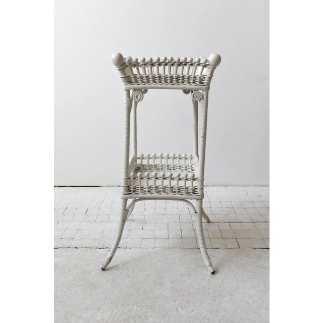 Antique Victorian White Painted Two-Tier Stick + Ball Accent Table With Splayed Legs, Circa Late 19th Century For Sale - Image 12 of 16