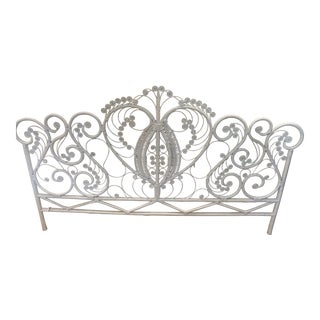 Vintage Palm Beach Regency White Wicker Peacock King Headboard For Sale