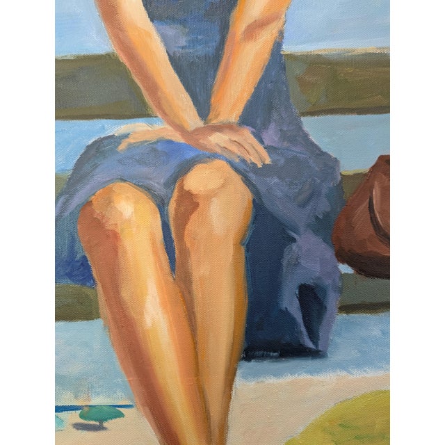 Contemporary Beach Bench - Oil on Canvas 36x36" For Sale - Image 3 of 5