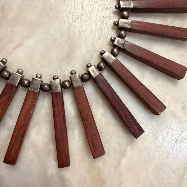 Mid-Century Modern Los Castillo Taxco Bib" or "Fringe" Necklace Silver Ebony Mid Century Modern For Sale - Image 3 of 10