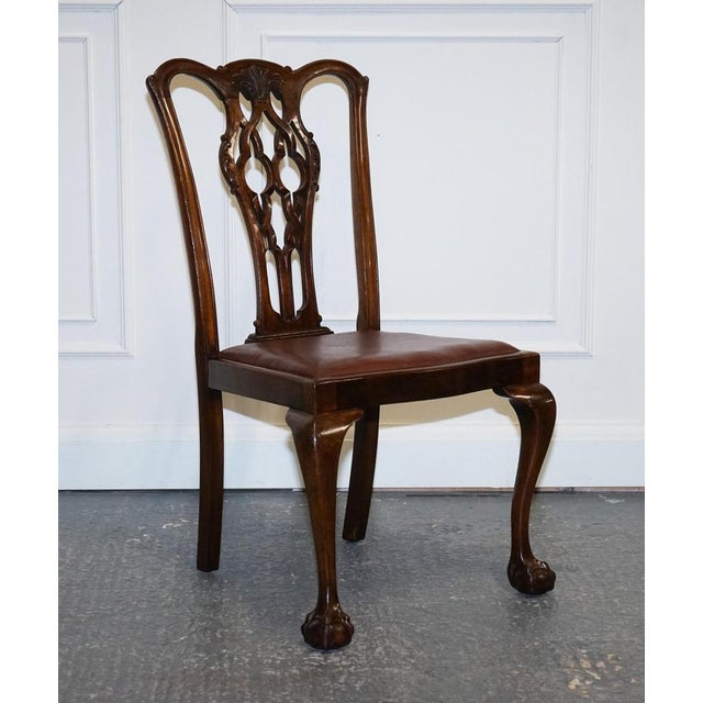 James Phillips Chippendale Claw & Ball Side Dining Desk Leather Chairs, 1890s For Sale - Image 15 of 18