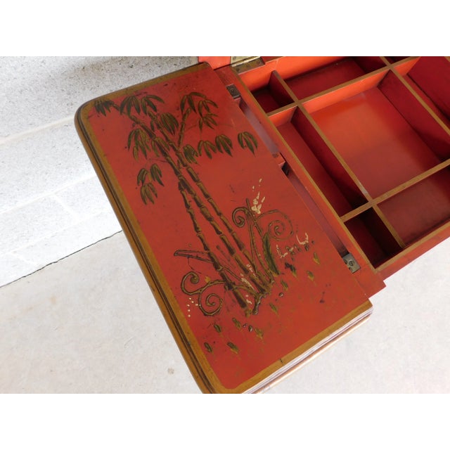 Vintage Chinoiserie Paint Decorated Vanity With Lift Center Mirror For Sale In Philadelphia - Image 6 of 13