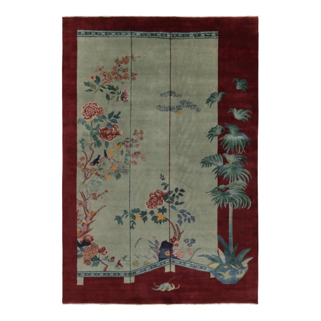 Red Rug & Kilim Chinese Style Art Deco Rug in Red with Green & Blue Pictorial - 12'x18' For Sale - Image 8 of 8