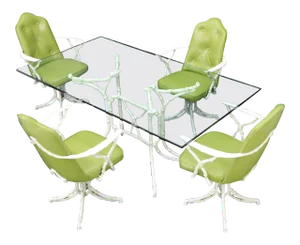 Cast Aluminum Faux Bamboo Dining Table w/ 4 Matching Chairs Outdoors Green Vinyl
