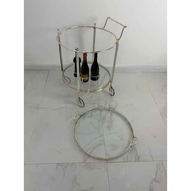 1960s Mid-Century Circular Chrome-Plated Brass Bar Cart, 1960s For Sale - Image 5 of 12