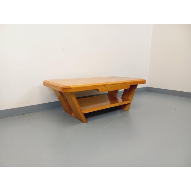 Vintage Brutalist Rectangular Coffee Table in Elm with Drawer, 1970s For Sale - Image 13 of 18