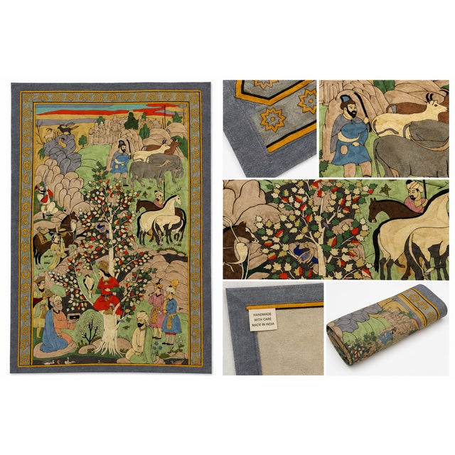 Persian Vintage Persian Garden Court Tapestry | Handcrafted Textile Wall Hanging With Horses, Noble Figures & Tree of Life | 32” X 48” For Sale - Image 3 of 3