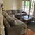 Attributed to Ethan Allen Three piece grey L shaped sofa that has been re-upholstered from the original design (no makers...