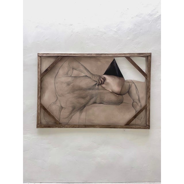This artwork presents a reclining figure, rendered with a combination of oil and graphite, creating a striking interplay...