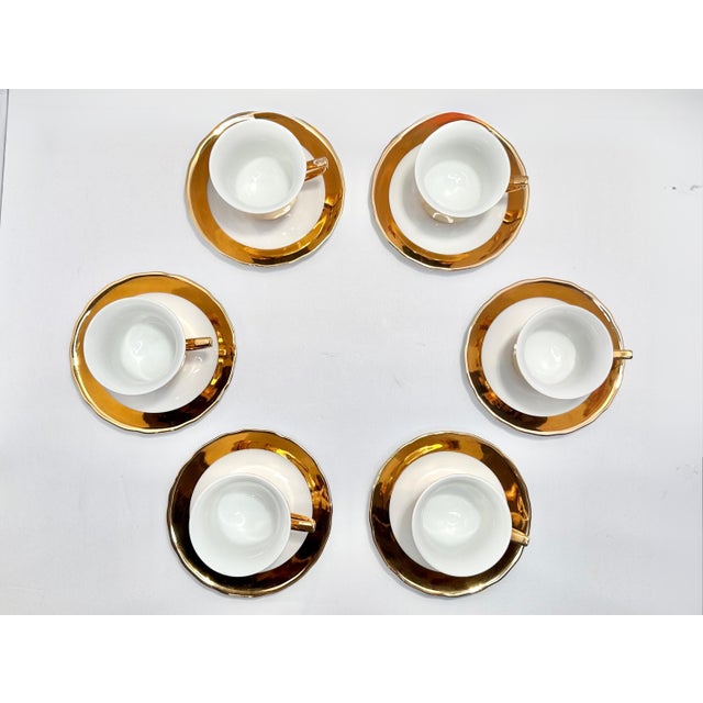Carlsbad Porcelain Mid 20th Century Windsor Loučky Gold Lustre Coffee Set (6 Cups W/ Saucers) For Sale - Image 4 of 8
