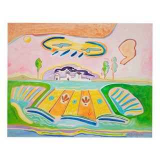 Luciano Schifano, Cottage Painting, Oil on Wood, 1987 For Sale