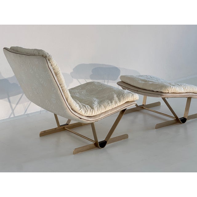 Metal Set of Lounge Chair with Fabric Ottoman, 1980s For Sale - Image 7 of 12