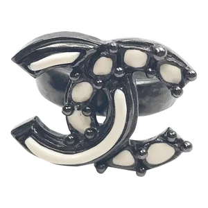 Chanel Off White Pop up Enamel Gunmetal CC Ring