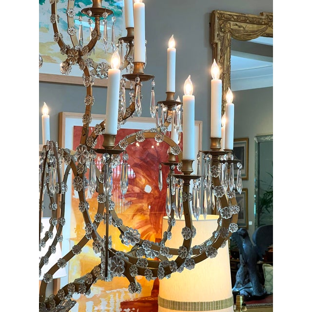 1960s Imposing Gilt-Iron & Crystal Basket-Form 25-Light Chandelier For Sale - Image 5 of 8