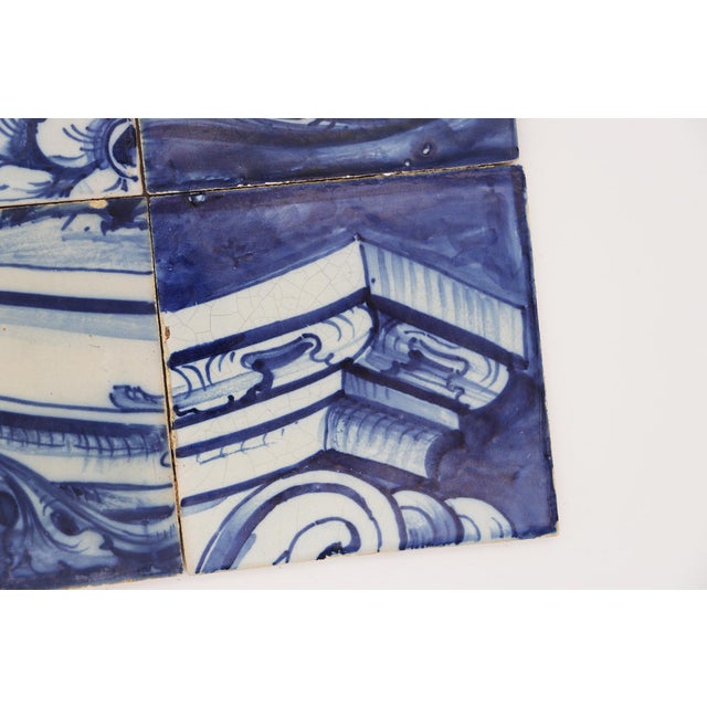 Baroque 19th Century Set of Four Tiles Depicting Flowers and Rocailles , Portuguese Baroque For Sale - Image 3 of 14