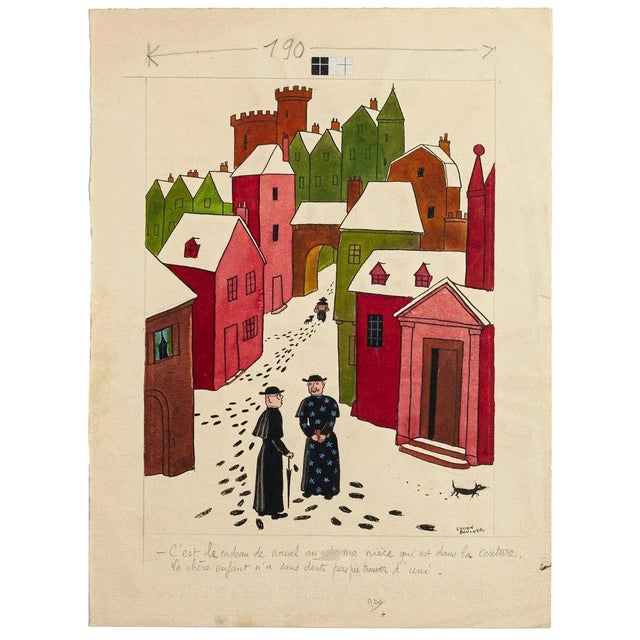Village is an original drawing in pencil, pen and tempera, illustration, realized by Lucien Boucher (1889-1971), hand-...