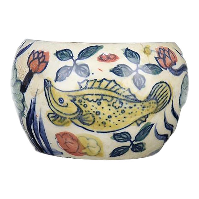 Chinese Vintage Ceramic Pot,Ming Dynasty Jiajing Marked Blue and White Famille Verte Porcelain Brush Washer Hand Painted Lotus Flower and Fish Pattern For Sale