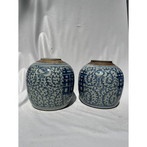 Antique Chinese Export Porcelain Blue and White Ginger Jars a Pair For Sale - Image 4 of 8