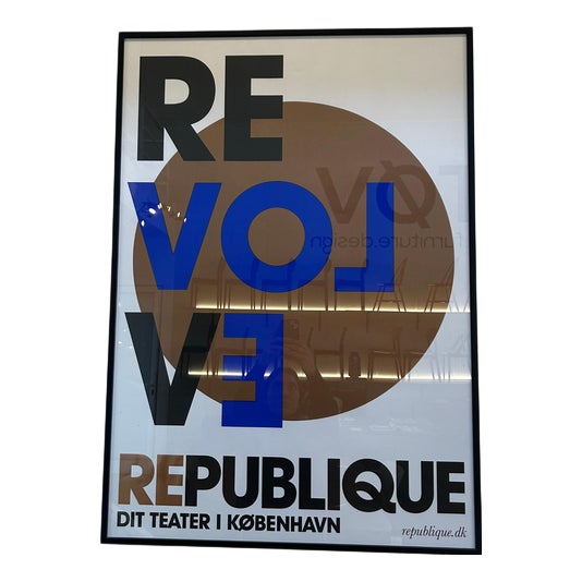 Vintage Danish Poster with Handcrafted Glass Frame For Sale