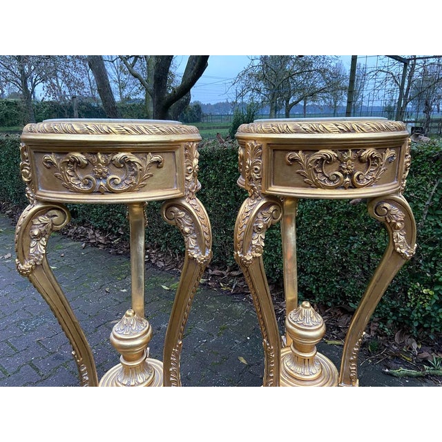 Late 20th Century Late20C Artisan Louis XVI Gold Beech Marble Side Tables-Pair For Sale - Image 5 of 8