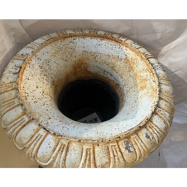 Metal Cast Iron Garden Urn Planter With Classical Design For Sale - Image 7 of 9
