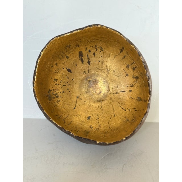 Japanese Wabi Sabi Ceramic Gold Lined Bowl, Signed For Sale - Image 4 of 6
