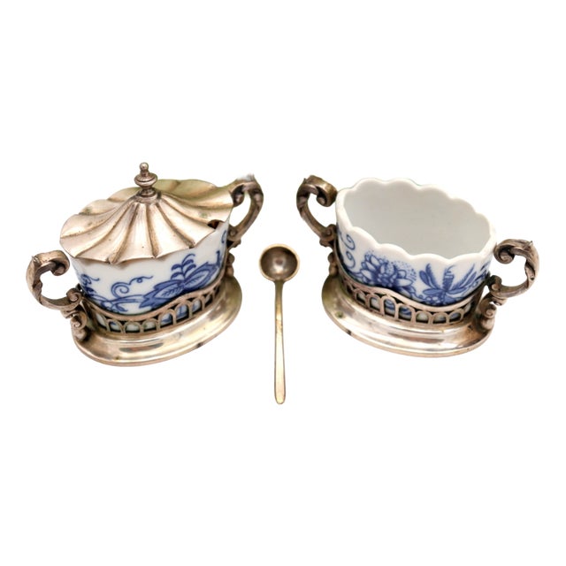 Porcelain Salt and Pepper Shakers with Silver Frame, Set of 2 For Sale