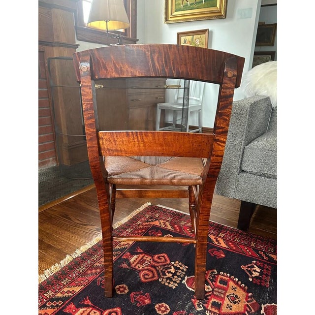Antique Tiger Maple Side Chair With Woven Rush Seat For Sale - Image 16 of 18