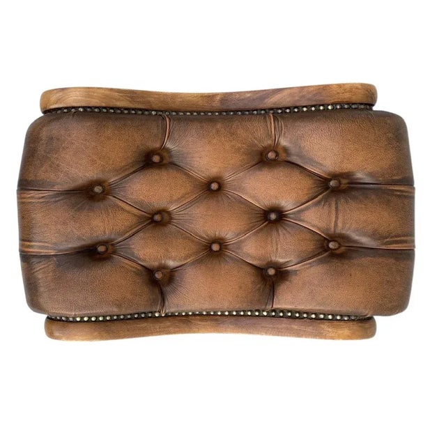 Chesterfield Ottoman in Carved Wood and Leather, 1960s For Sale - Image 10 of 16