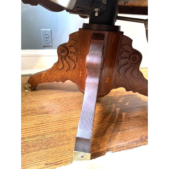 Red Antique Koken Barbers’ Chair, Upholstered, Hydraulic Pump, Headrest, Footrest, Oak For Sale - Image 8 of 10