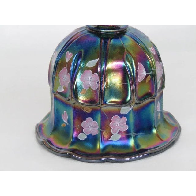 Traditional Fenton Carnival Glass Amethyst Hand Painted Flowers Bell For Sale - Image 3 of 11