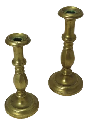 Antique Early 19th Century Heavy Solid Brass Candlesticks a Pair