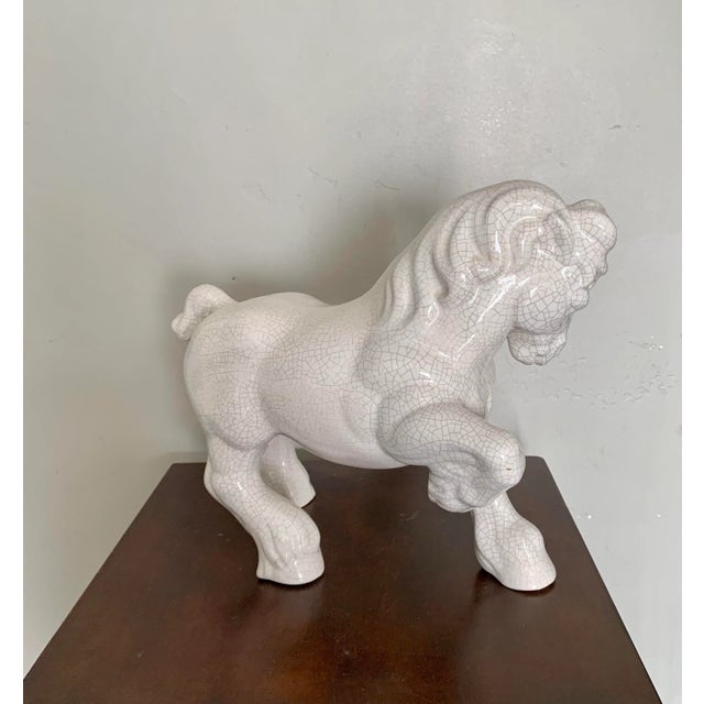 Vintage Crackle Finish Ceramic Cream Color Horse Figure For Sale - Image 4 of 6