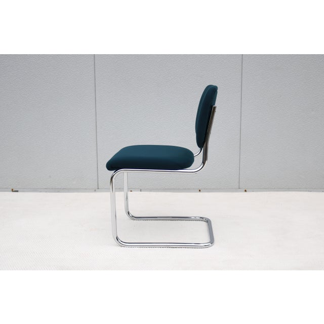 Bauhaus Marcel Breuer Cesca Upholstered Side Chair in Blue Fabric by Gordon For Sale - Image 11 of 18