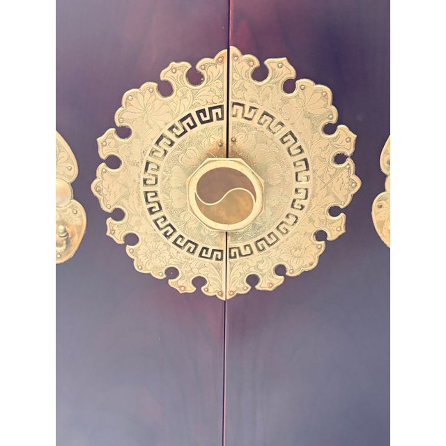 Antique Korean Bandaji Cabinet with Butterfly Drawer Pulls Two door cabinet with center round medallion and four butterfly...