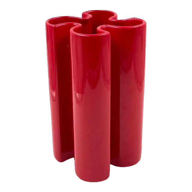 Franco Bettonica, Space Age Rare Red Ceramic Vase, Gabbianelli Italy Ca. 1970 For Sale