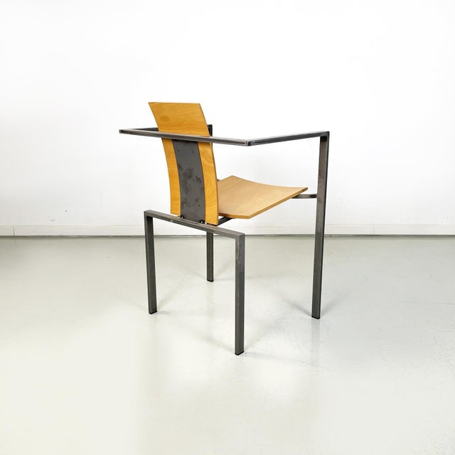 German Modern Squared Chair in Wood and Metal by Karl-Friedrich Foster Kkf, 1980s For Sale - Image 4 of 18