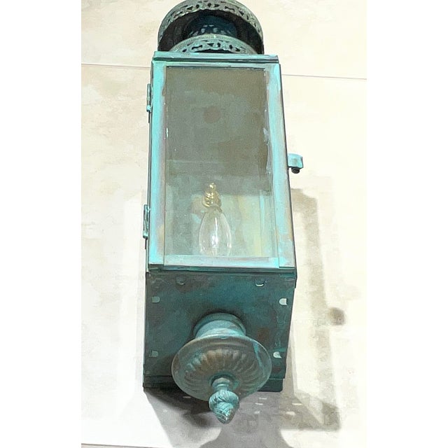 Single Vintage Solid Brass Wall Hanging Lantern For Sale - Image 11 of 16