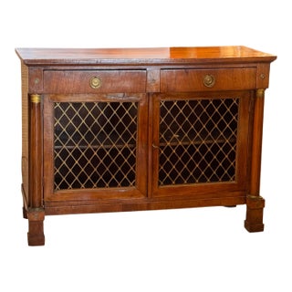 19th Century Regency Columned Cabinet With Grille Lattice Doors For Sale