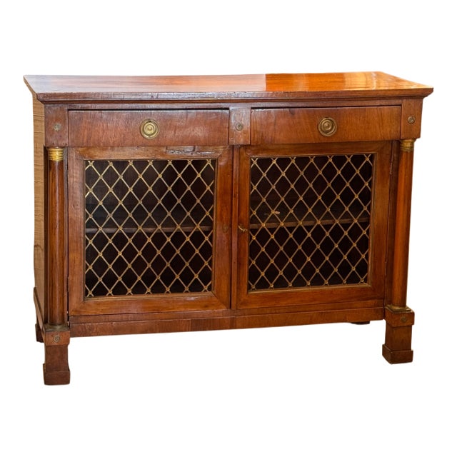 19th Century Regency Columned Cabinet With Grille Lattice Doors For Sale
