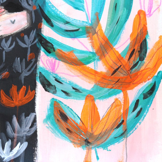 Paper Little Spark- Vibrant Fantasy Feminine Botanical Figurative Art on Paper Original Artwork by Silvia Pavarini For Sale - Image 7 of 8