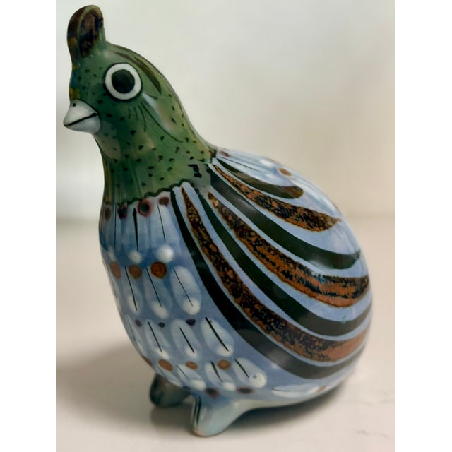 Mexican 1960's Boho Chic Folk Art Mexican Tonala Hand Painted Quail, Artist Signed For Sale - Image 3 of 8