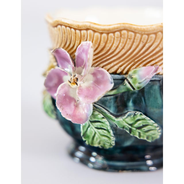 19th Century Petite French Majolica Barbotine Floral Cachepots Jardinieres For Sale - Image 10 of 11