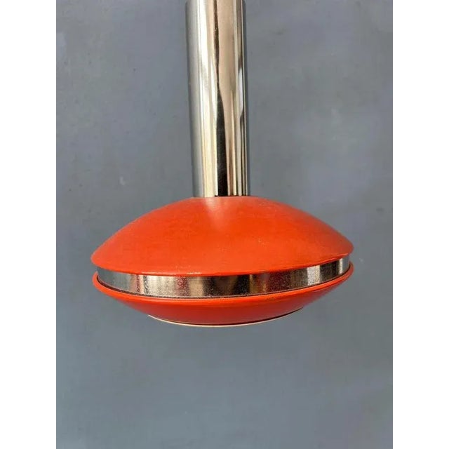 Metal Small Space Age Red and Chrome Pendant Lamp For Sale - Image 7 of 11