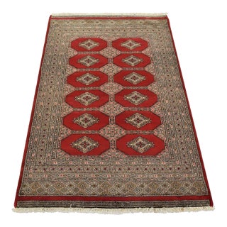 Bokhara Jaldar Rug 4’1” X 6′ Red Wool Tribal Hand-Knotted Oriental Carpet For Sale